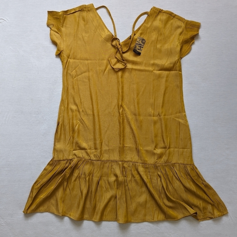 Suzanne Betro mustard yellow cotton ruffle dress women's 1X